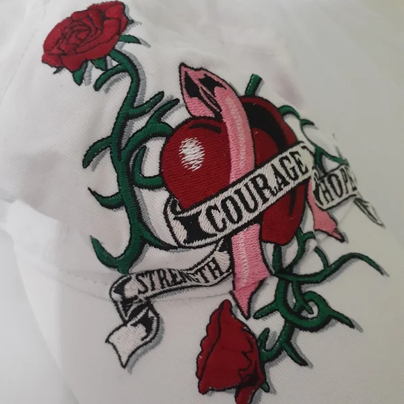 3/$15💋Women White Cap with Courage and Hope Embroidery Pink Ribbon - Picture 2 of 7